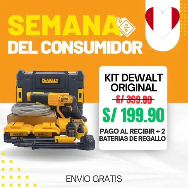 KIT ORIGINAL DEWALT: Hidrolavadora Portatil + ACCESORIOS + 2 baterias de regallo 48V